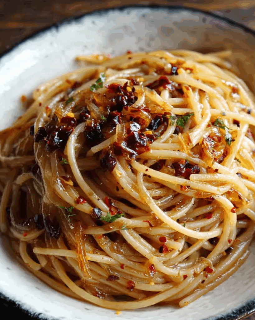 Caramelized Onion Pasta with Chili Oil 2