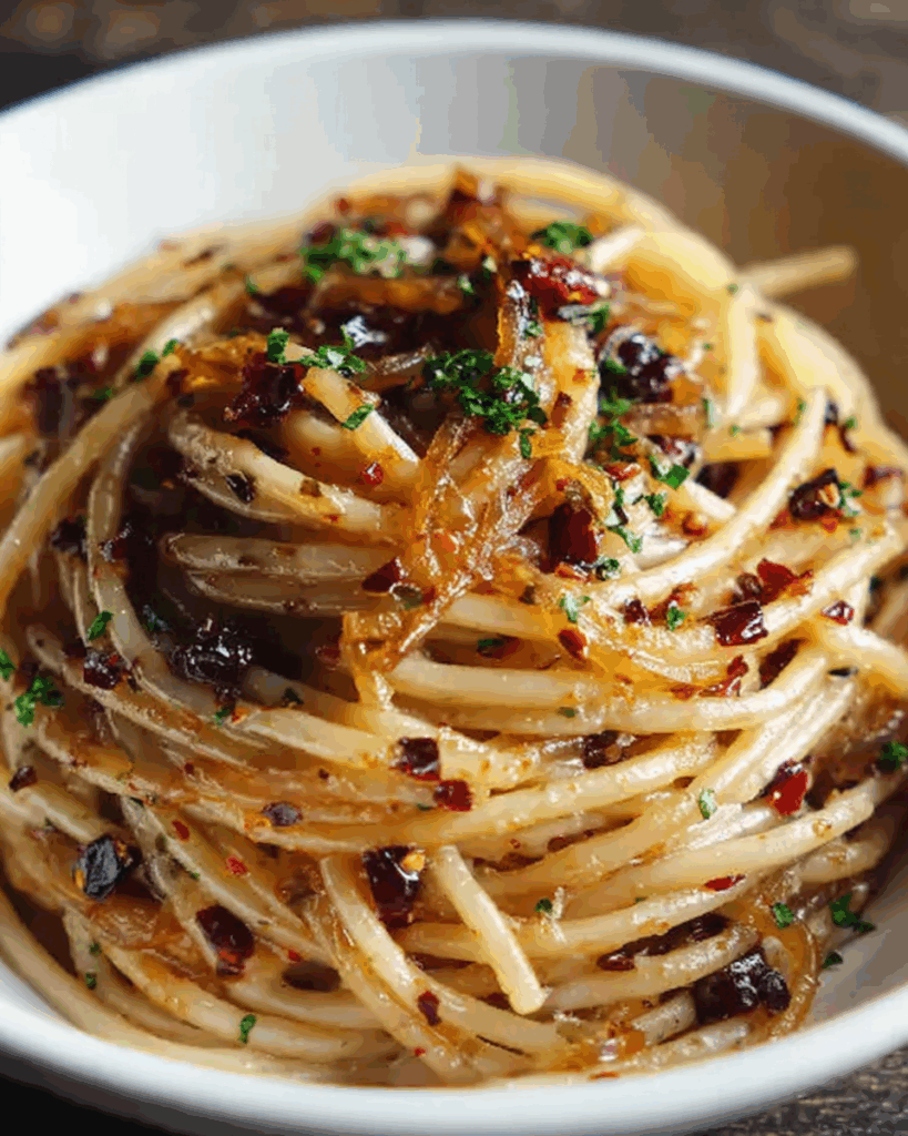 Caramelized Onion Pasta with Chili Oil 3