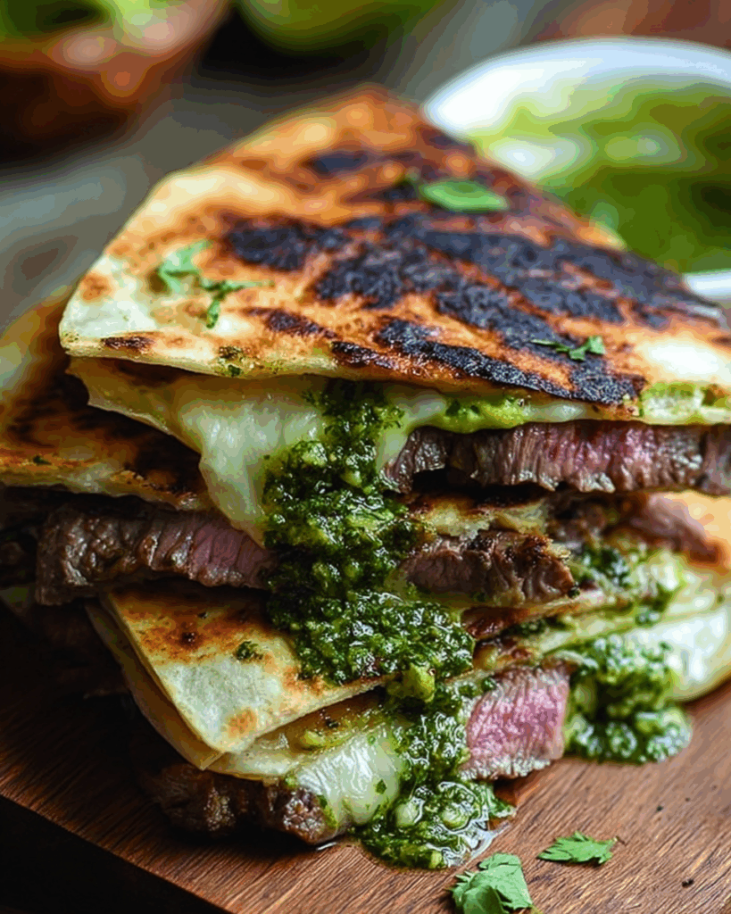 Chimichurri Grilled Steak Quesadilla with Avocado Chimichurri
