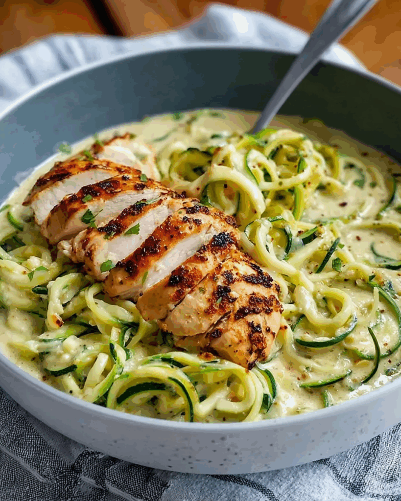 Creamy Zucchini Noodle Chicken Alfredo 3