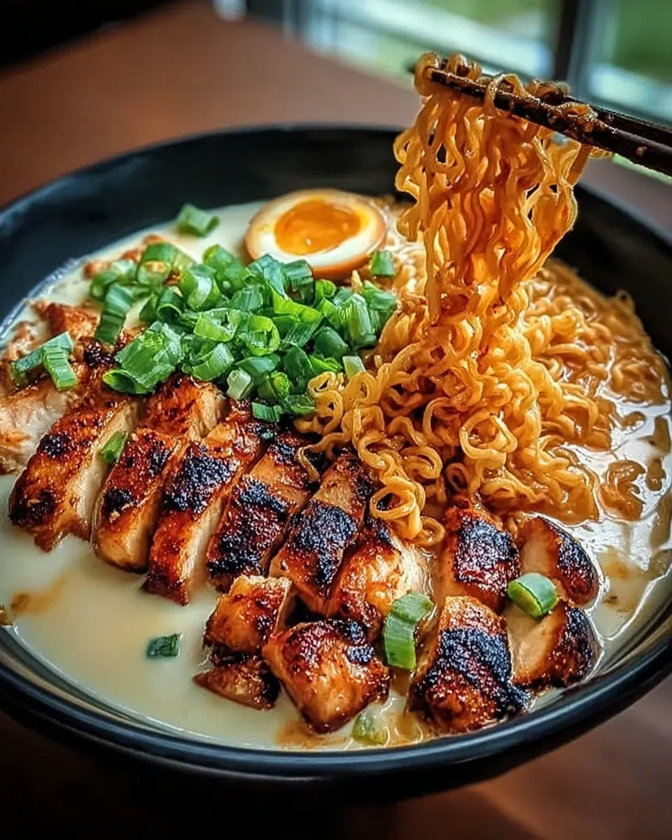 Fiery Chicken Ramen with Creamy Garlic Sauce Delights!