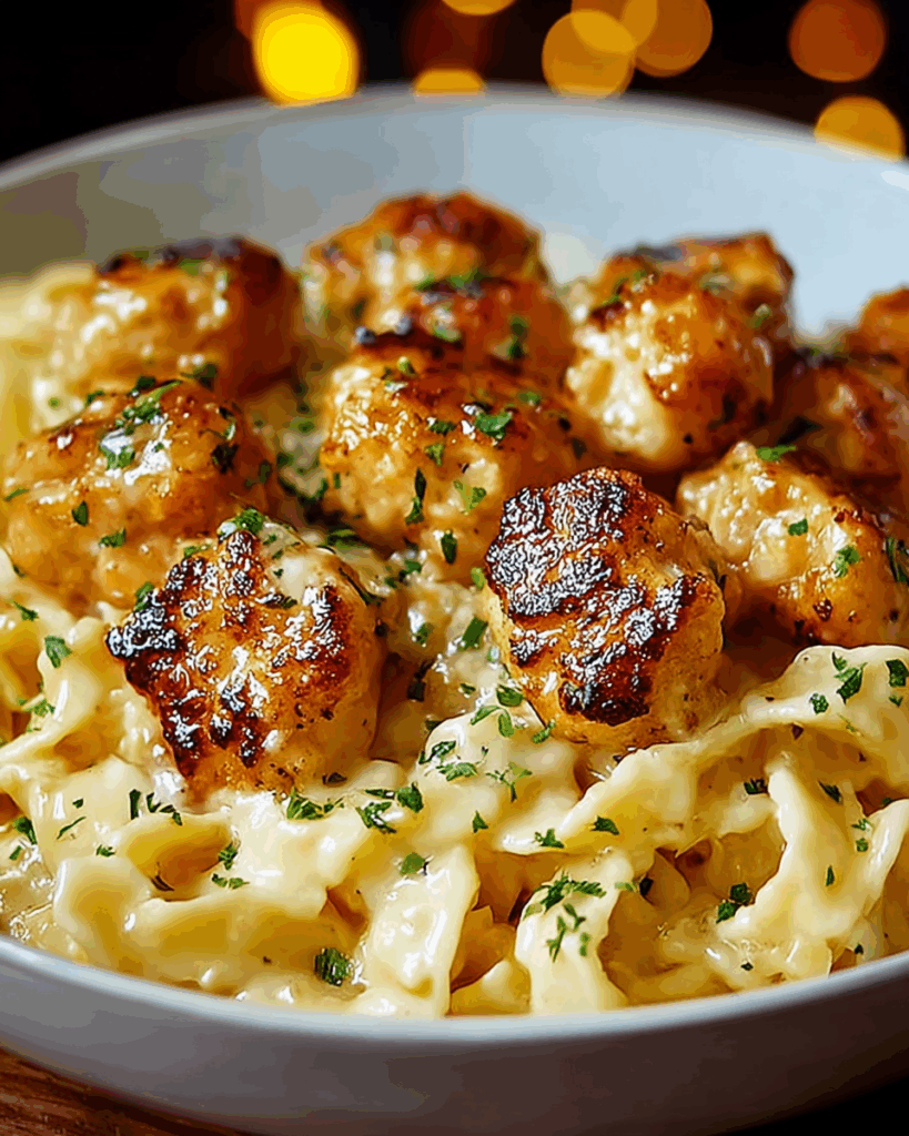 Garlic Butter Chicken Bites with Creamy Parmesan Pasta 2