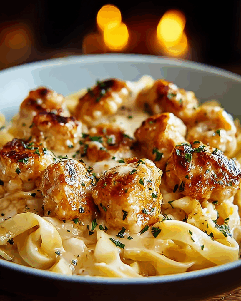 Garlic Butter Chicken Bites with Creamy Parmesan Pasta 3