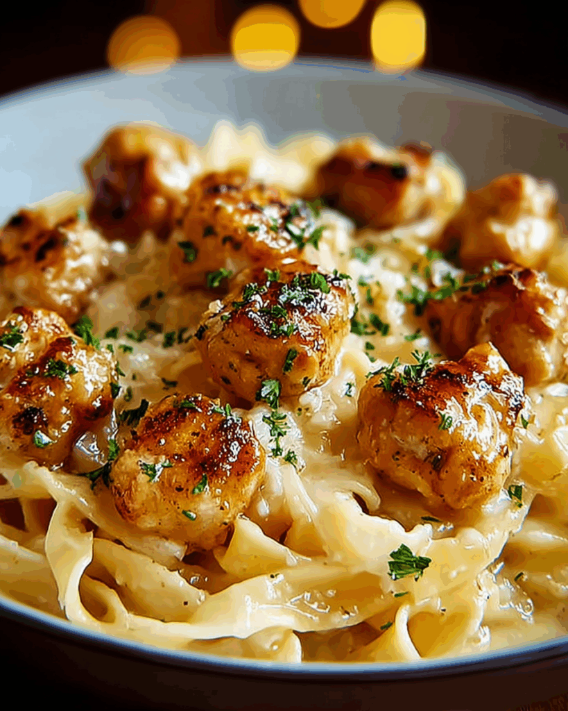 Garlic Butter Chicken Bites with Creamy Parmesan Pasta