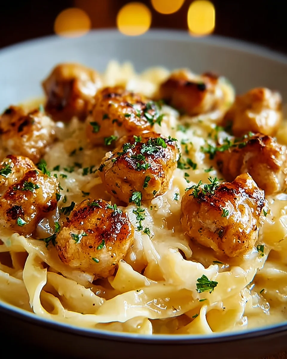 Garlic Butter Chicken Bites with Creamy Parmesan Pasta Delight!