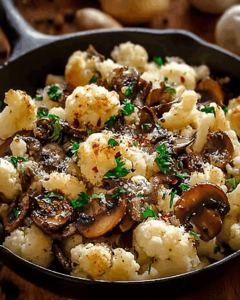 Garlic Cauliflower and Mushroom Skillet