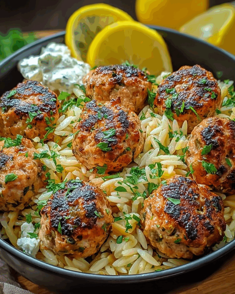 Greek Chicken Meatballs with Lemon Orzo 2