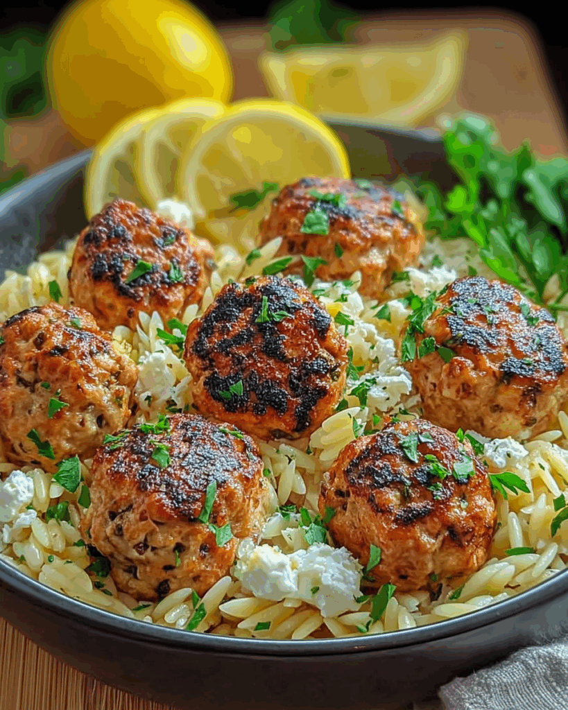 Greek Chicken Meatballs with Lemon Orzo 3