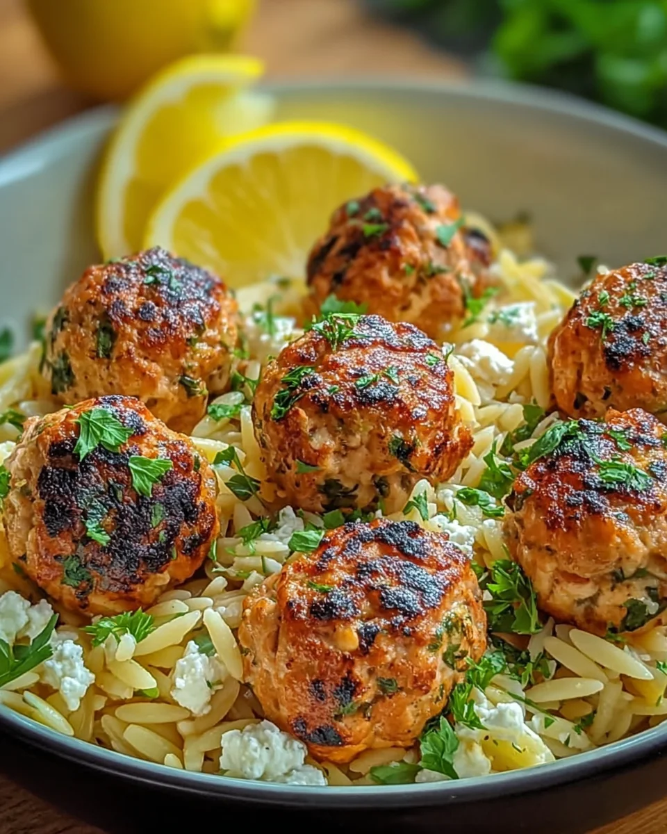 Greek Chicken Meatballs with Lemon Orzo are Delicious!