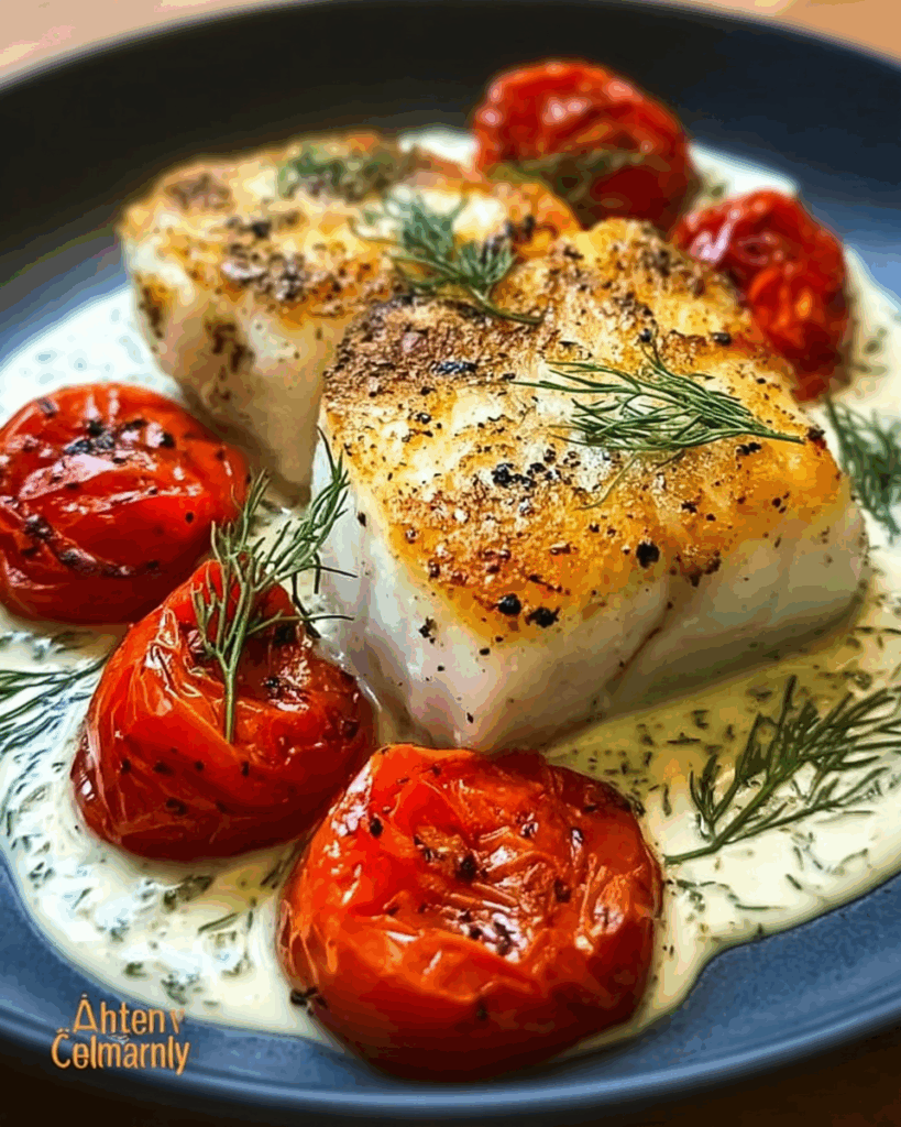 Grilled Cod with Roasted Tomatoes and Creamy Dill Sauce 2