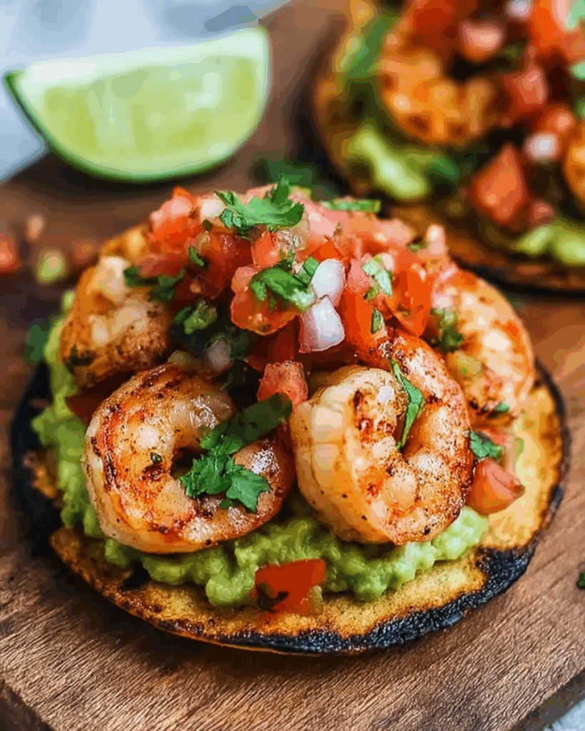Grilled Shrimp Tostadas with Guacamole and Pico de Gallo