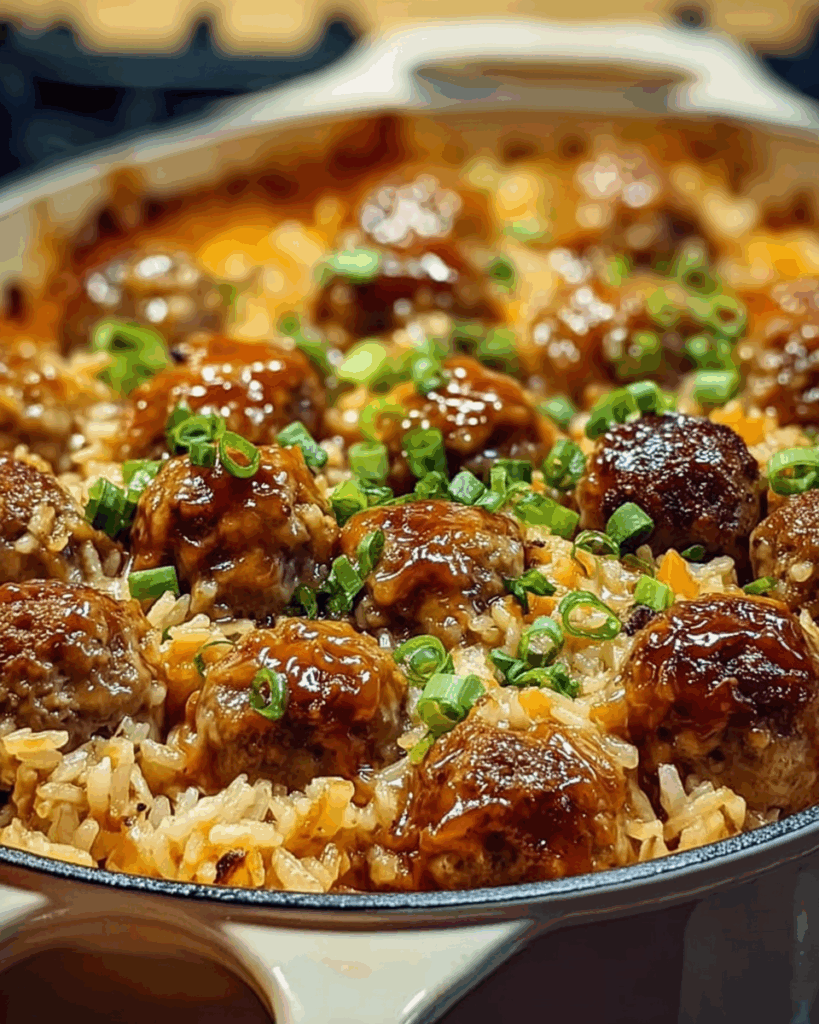 Honey Garlic Meatball Rice Bake 3