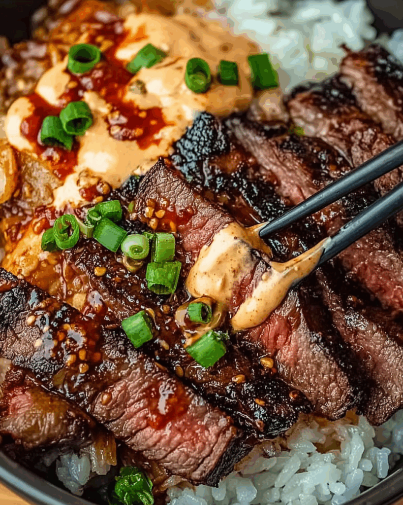 Korean BBQ Steak Rice Bowls with Spicy Cream Sauce 2