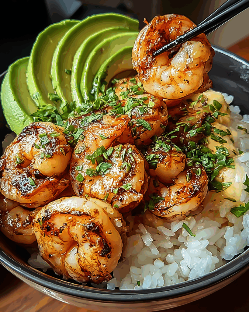Spicy Shrimp and Avocado Rice Bowl