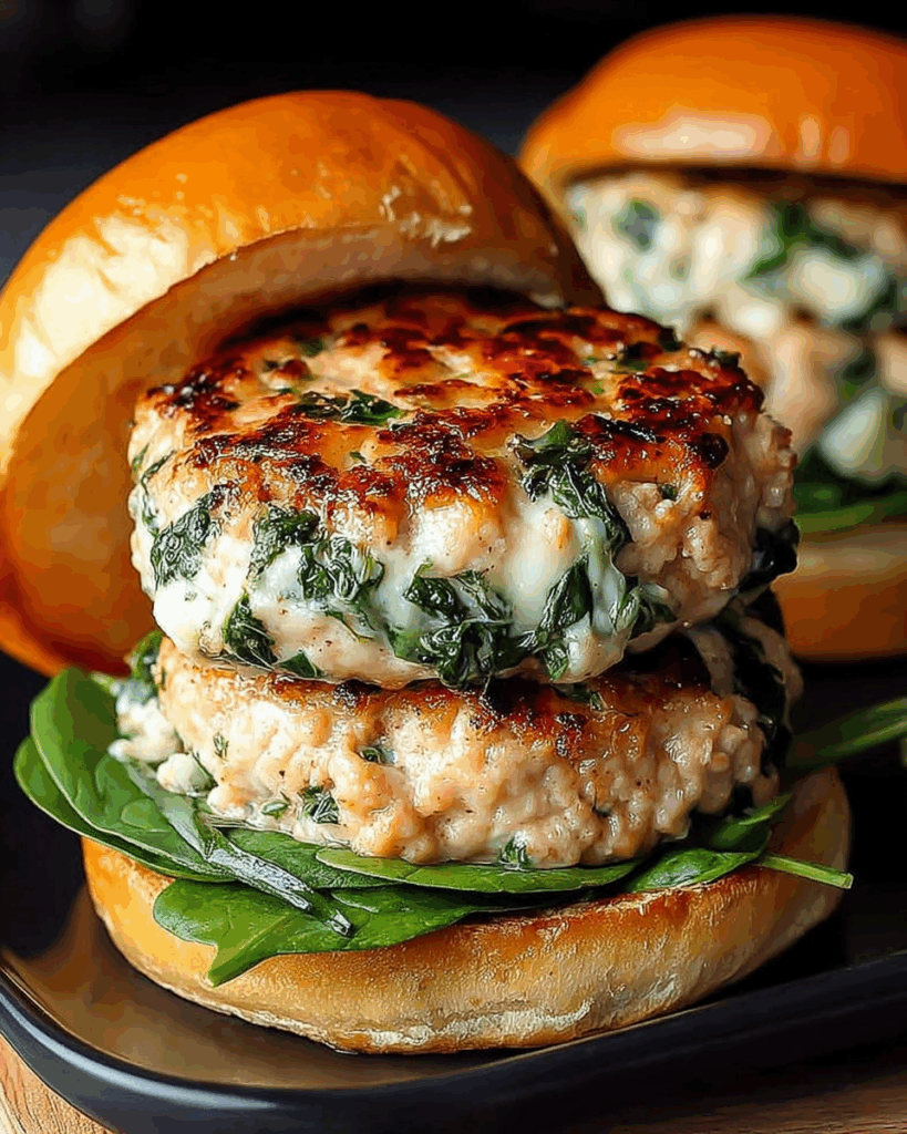 White Cheddar Spinach Chicken Burgers