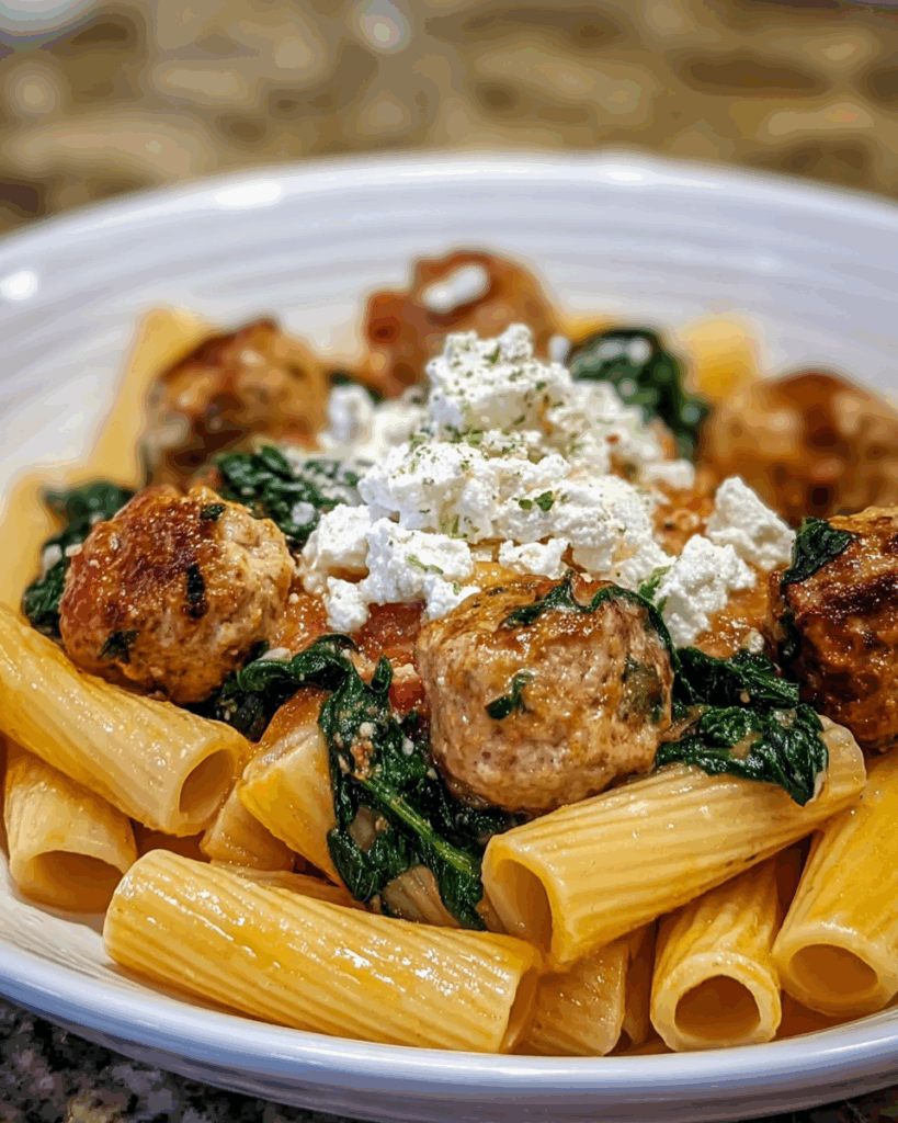 Zesty Turkey Ricotta Meatballs with Garlic Spinach Rigatoni 2