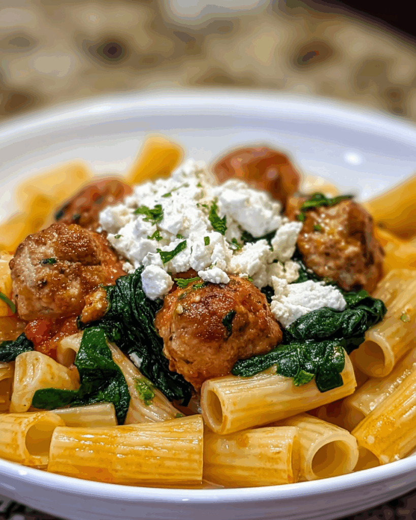 Zesty Turkey Ricotta Meatballs with Garlic Spinach Rigatoni 3
