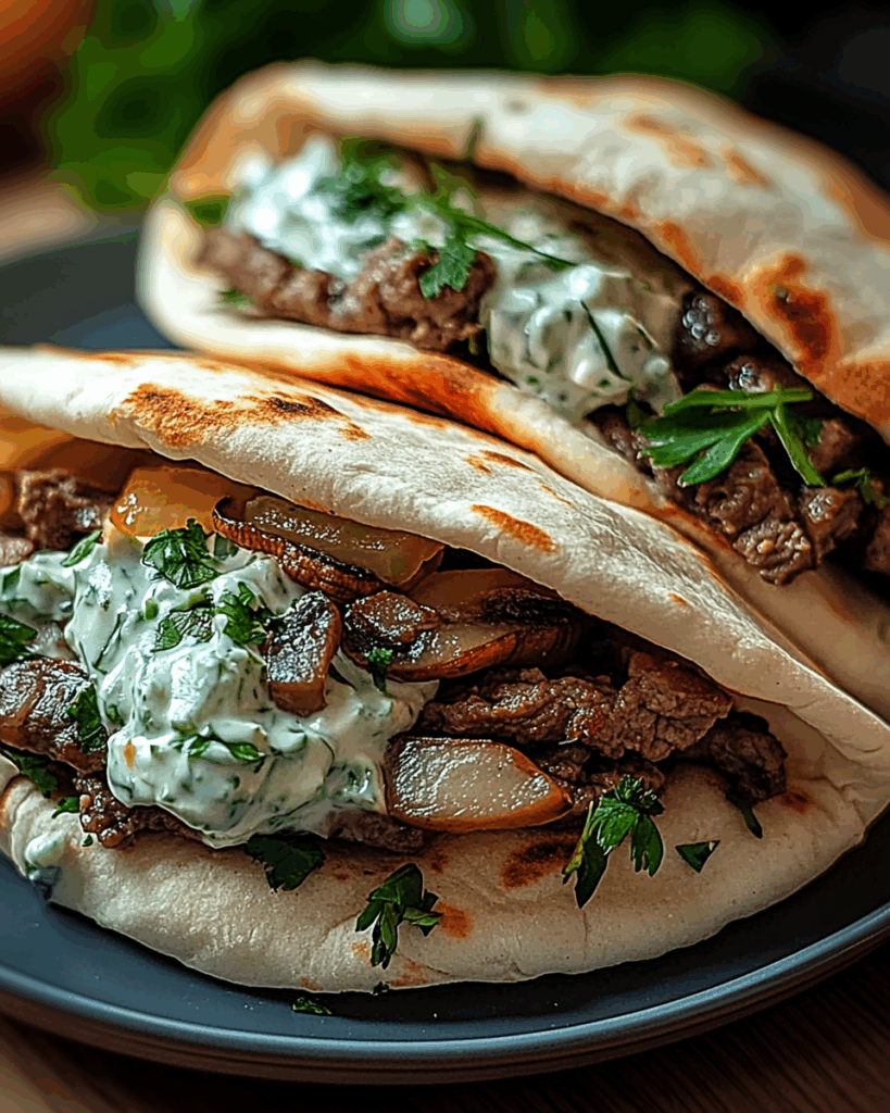 Cheesy Beef and Mushroom Pita Pockets with Tzatziki Sauce 2