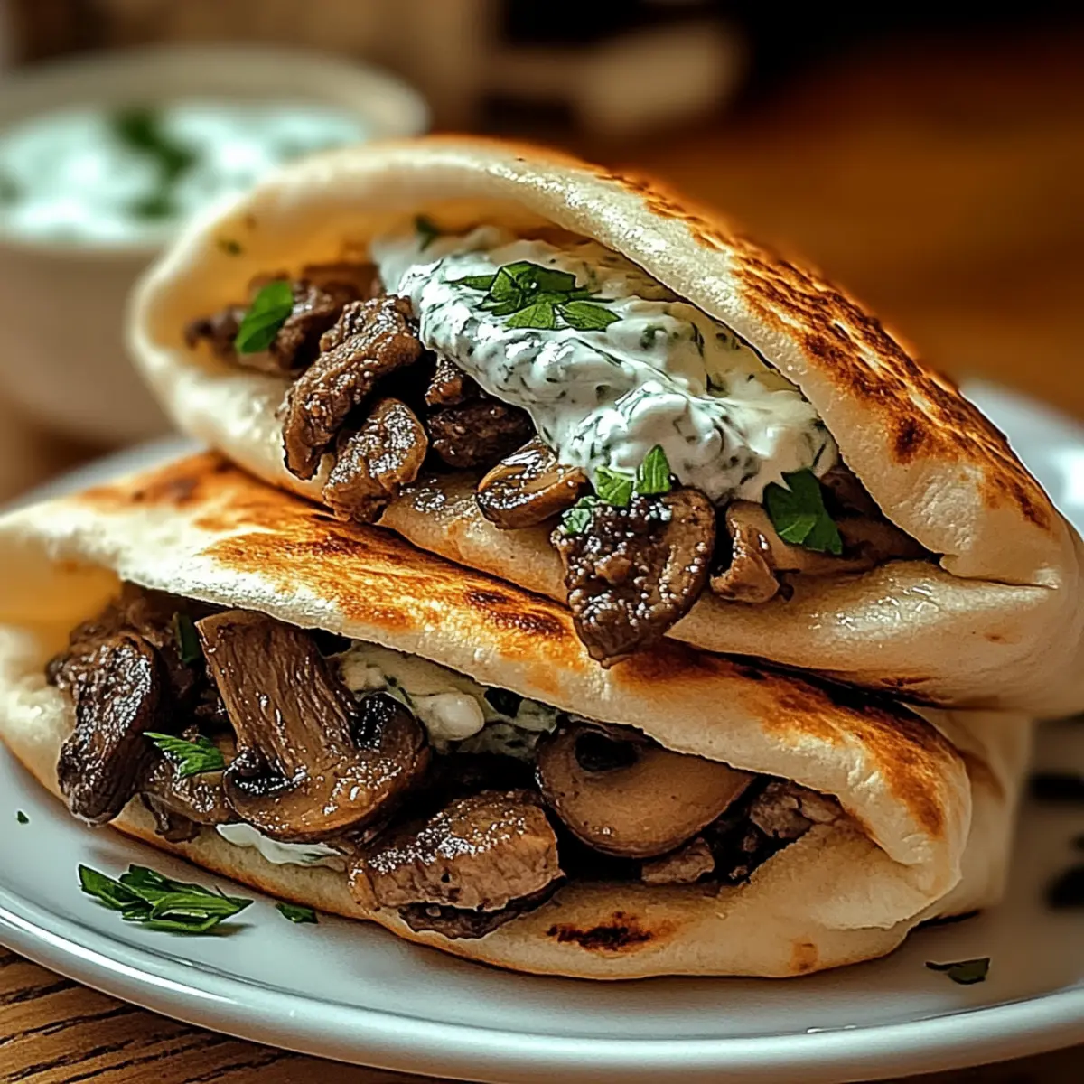 Cheesy Beef and Mushroom Pita Pockets with Tzatziki Sauce erizmu
