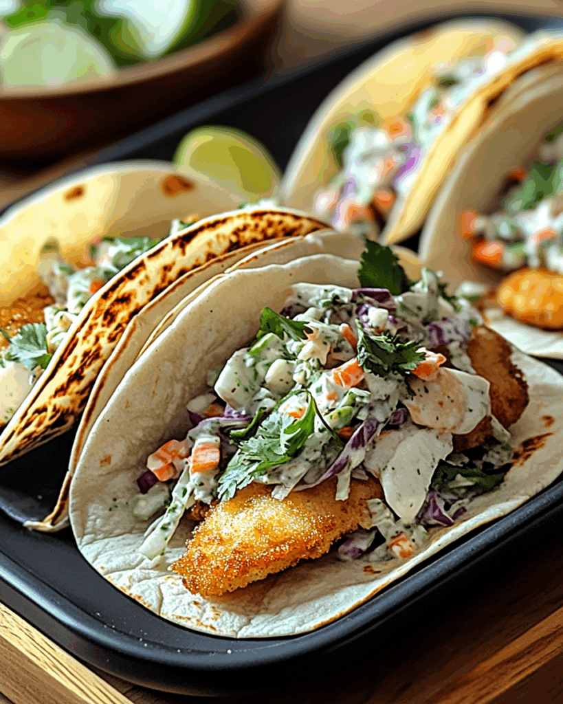 Crispy Fish Tacos with Cilantro Lime Slaw