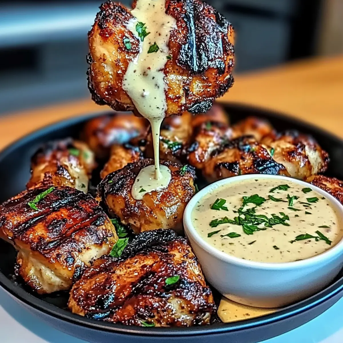 Juicy Grilled Chicken Bites with Creamy Garlic Sauce Delight