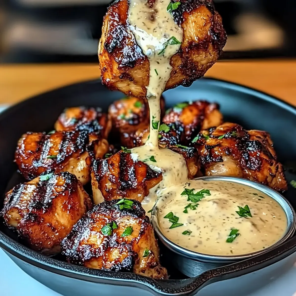 Grilled Chicken Bites with Creamy Garlic Sauce o08dye