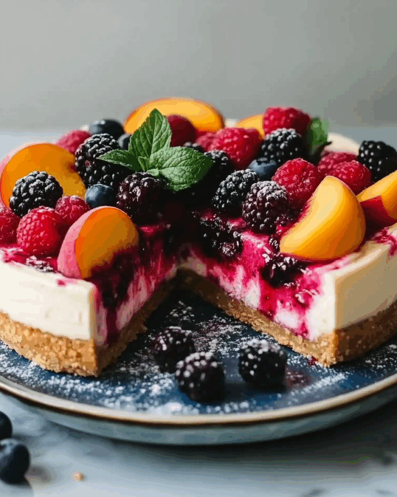 No Bake Summer Berry and Peach Cheesecake 2