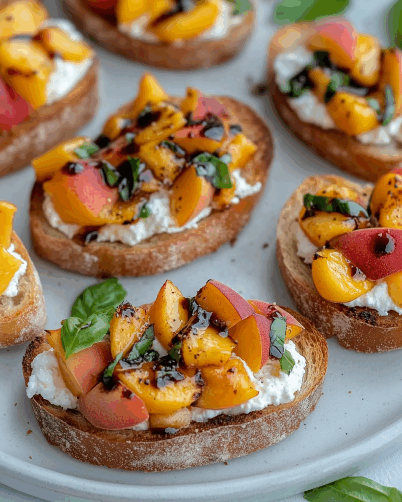 Quick Peach Bruschetta with Whipped Ricotta 3