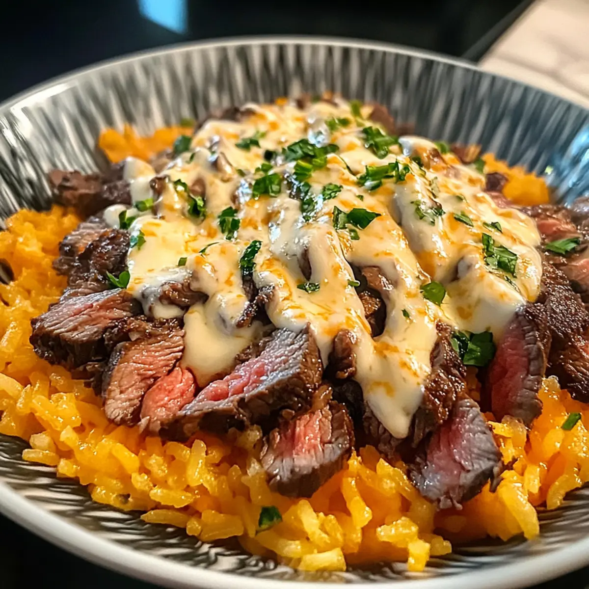 Steak Queso Rice bir3om