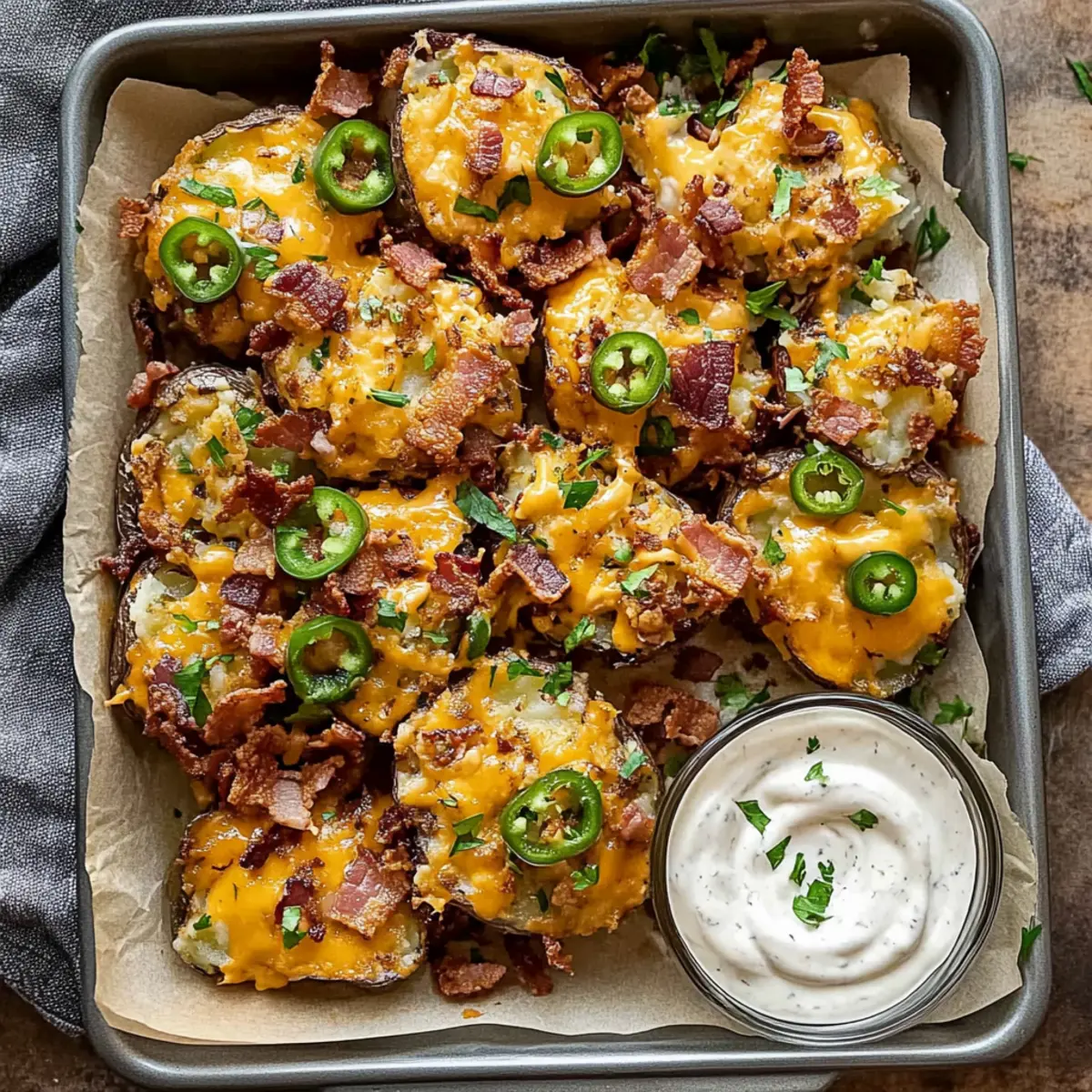 Jalapeno Popper Smashed Potatoes with Creamy Ranch Delight