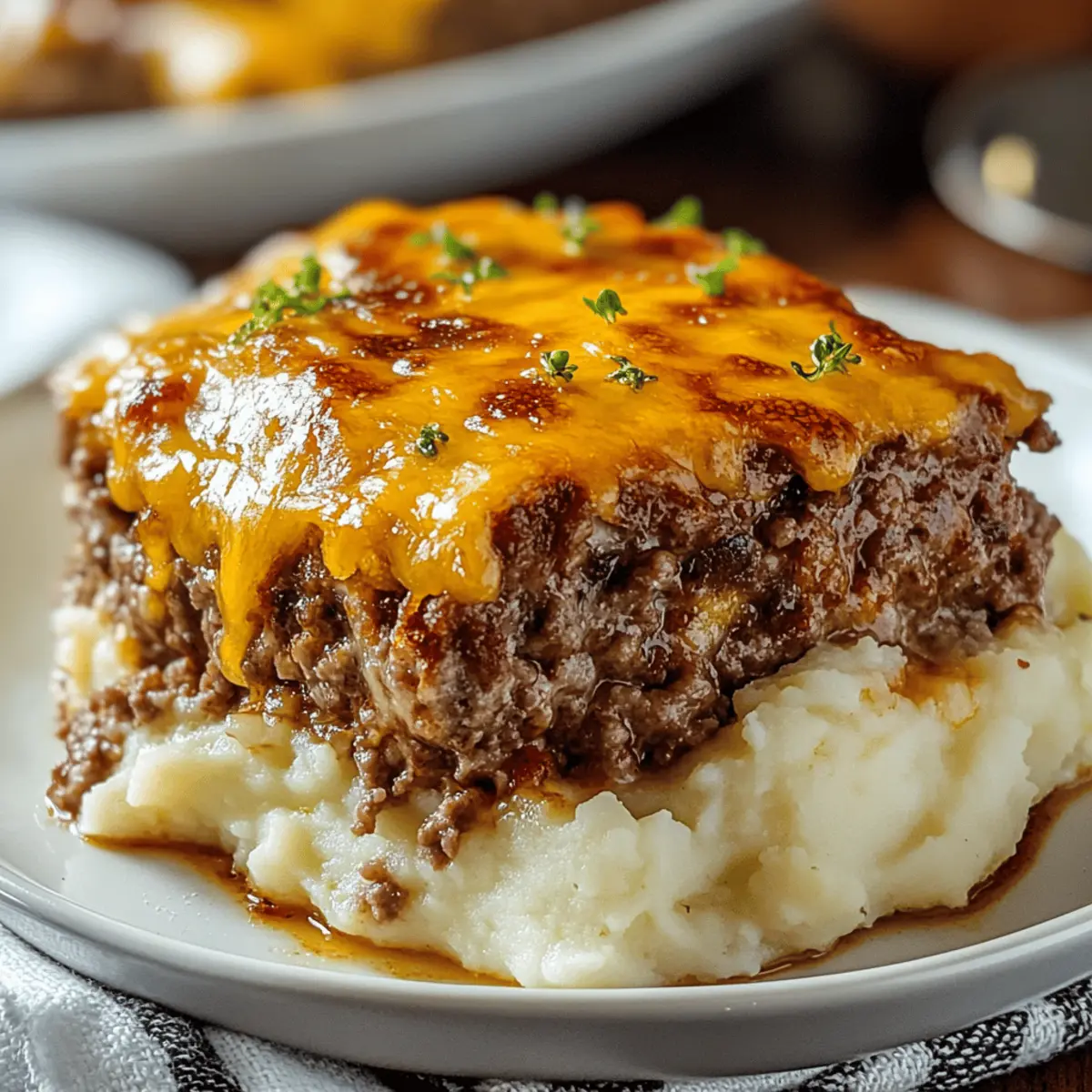 Comforting Meatloaf with Mashed Potatoes and Cheese Delight