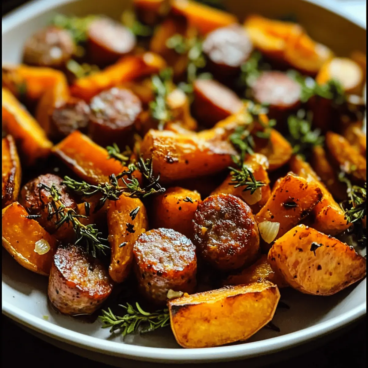 Sheet Pan Sausage and Sweet Potatoes with Honey Garlic Sauce Delight