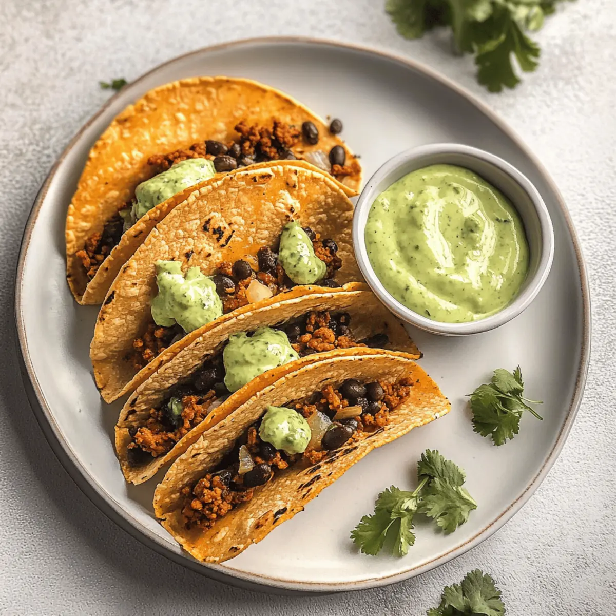 Crispy Baked Ground Turkey Tacos with Creamy Avocado Sauce
