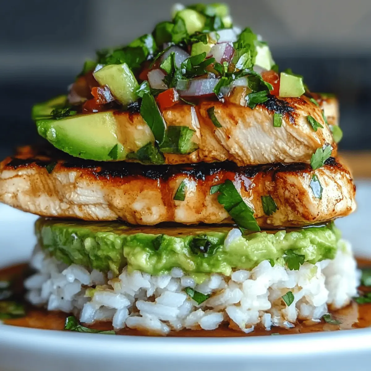 Lime Chicken Avocado Rice Stack ofiqht