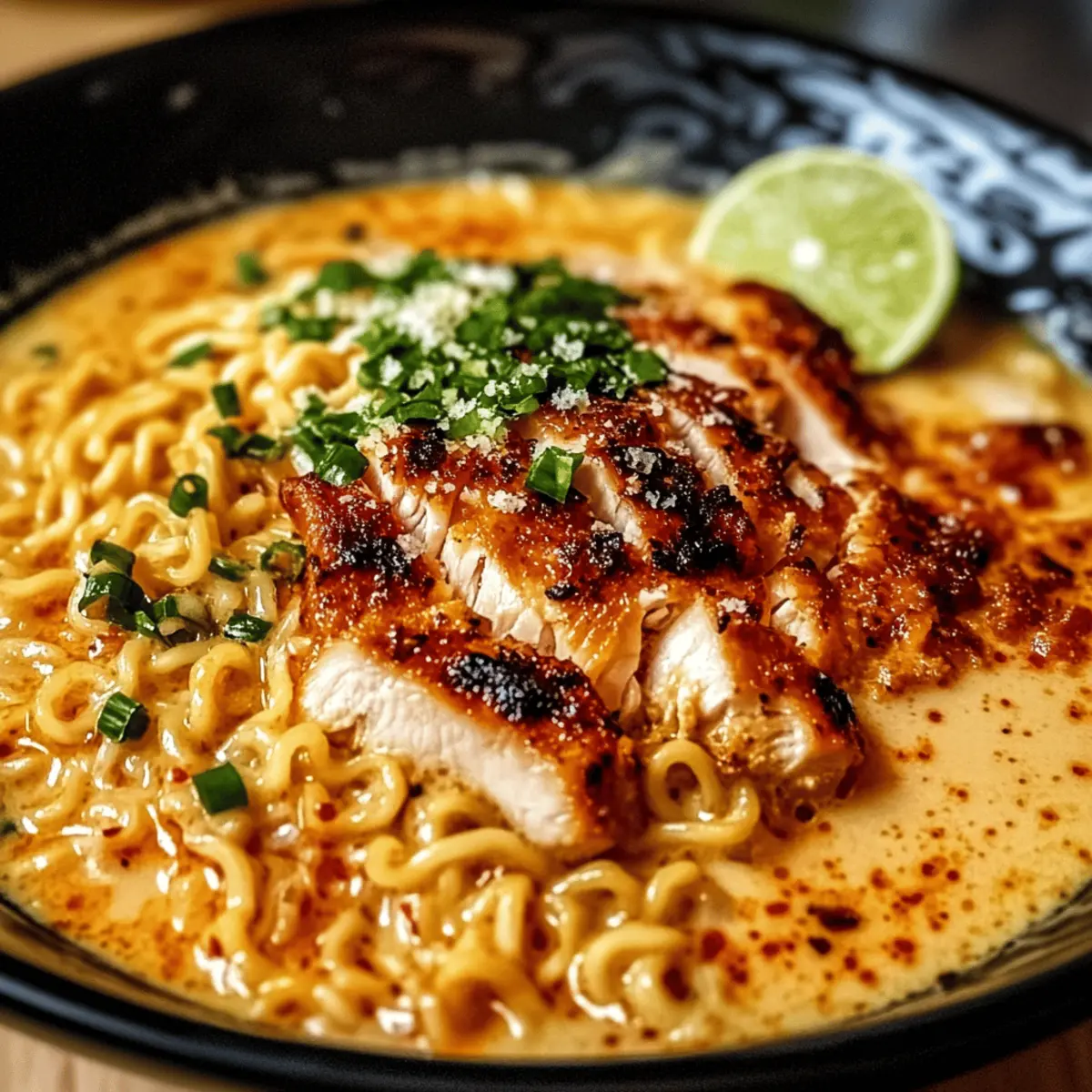 Spicy Fiery Chicken Ramen with Creamy Garlic Bliss