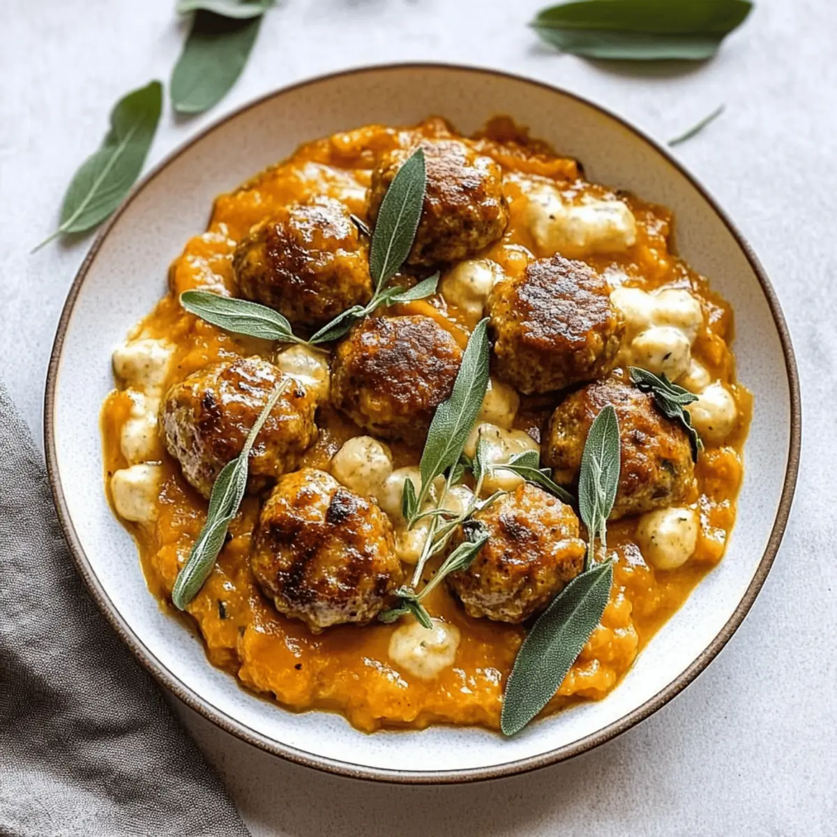 Savory Turkey Meatballs in Creamy Pumpkin Sage Sauce