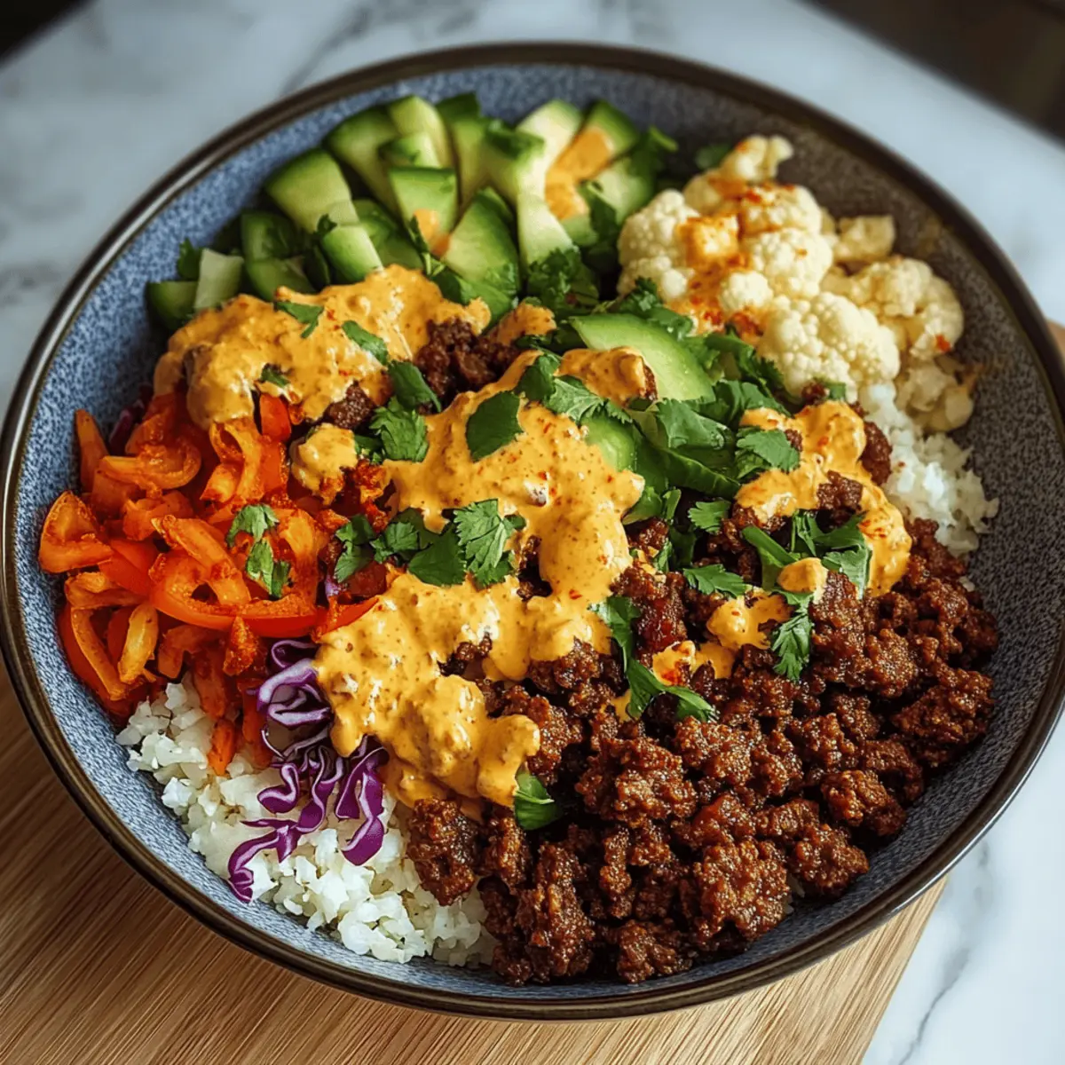 Crispy Chile Ground Beef and Cauliflower Protein Bowls dmomeq