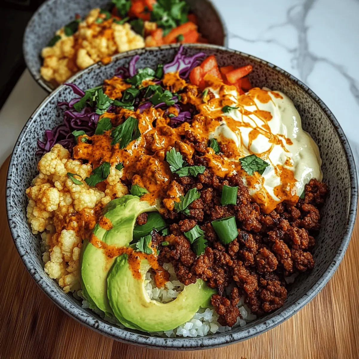 Crispy Chile Ground Beef and Cauliflower Protein Bowls vcjcon