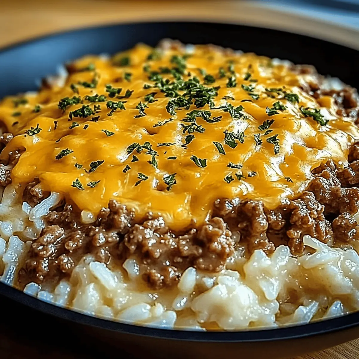 Garlic Butter Beef and Rice Skillet with Cheddar Parmesan Bliss