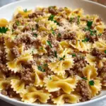 Garlic Butter Bowtie Pasta with Ground Beef