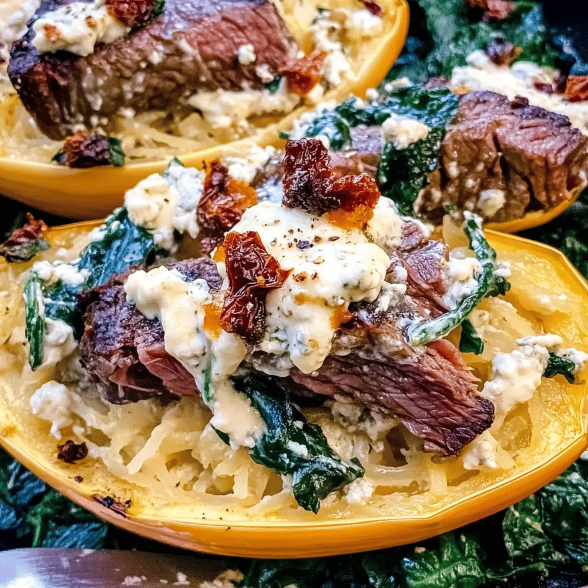Keto Low Carb Steak Gorgonzola Alfredo Spaghetti Squash tgvqme