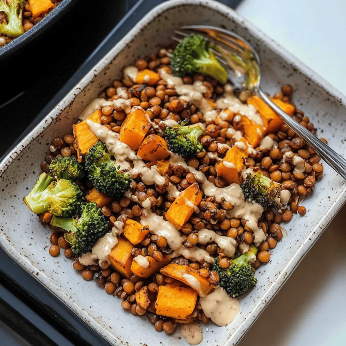 Roasted Lentils Sheet Pan Meal with Maple Tahini Dressing rqj7bz