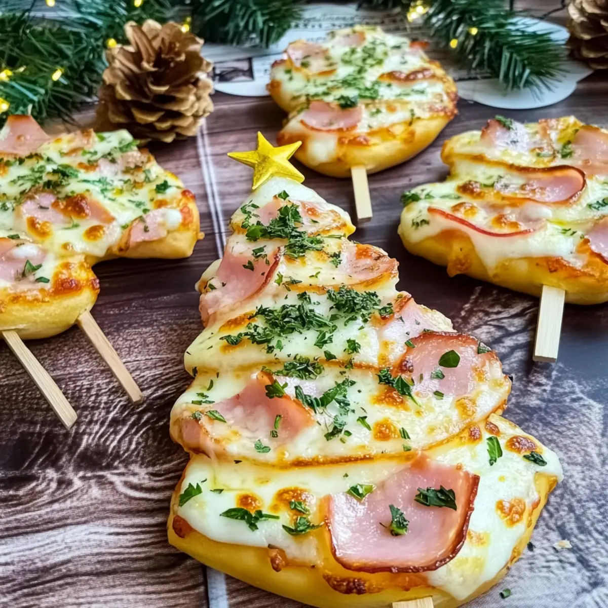 Delicious Pizza Weihnachtsbaum mit Käse und Schinken Magic