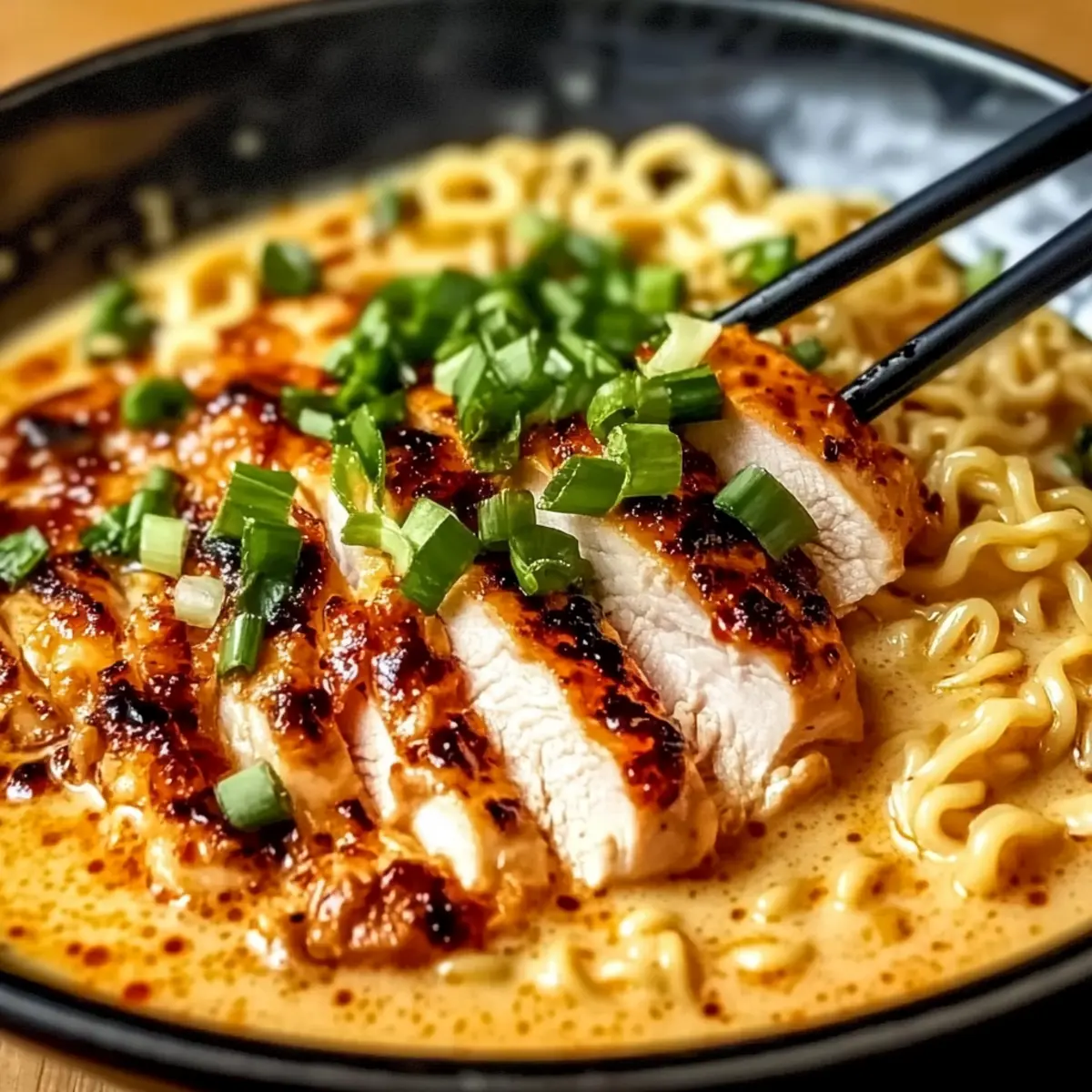 Spicy Fiery Chicken Ramen with Creamy Garlic Bliss