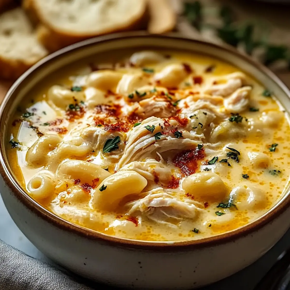 Creamy Chicken Macaroni Cheese Soup for Cozy Nights