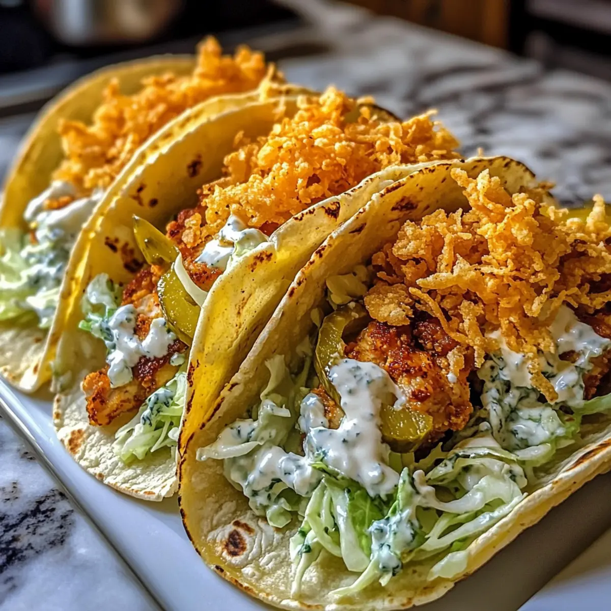 Dill Pickle Ranch Smash Chicken Tacos with Crunchy Cheese Lace