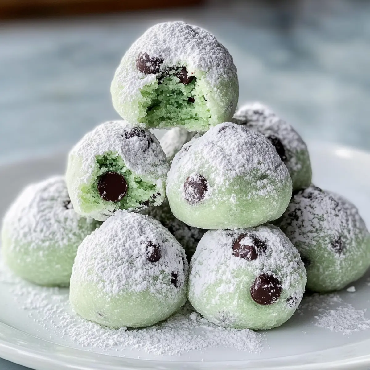 Melt-in-Your-Mouth Mint Chocolate Chip Snowball Cookies