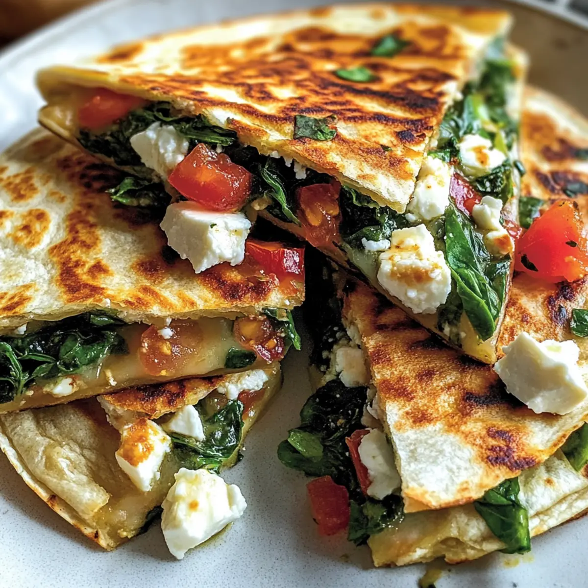 Mediterranean Quesadillas with Spinach, Feta, and Mozzarella Bliss