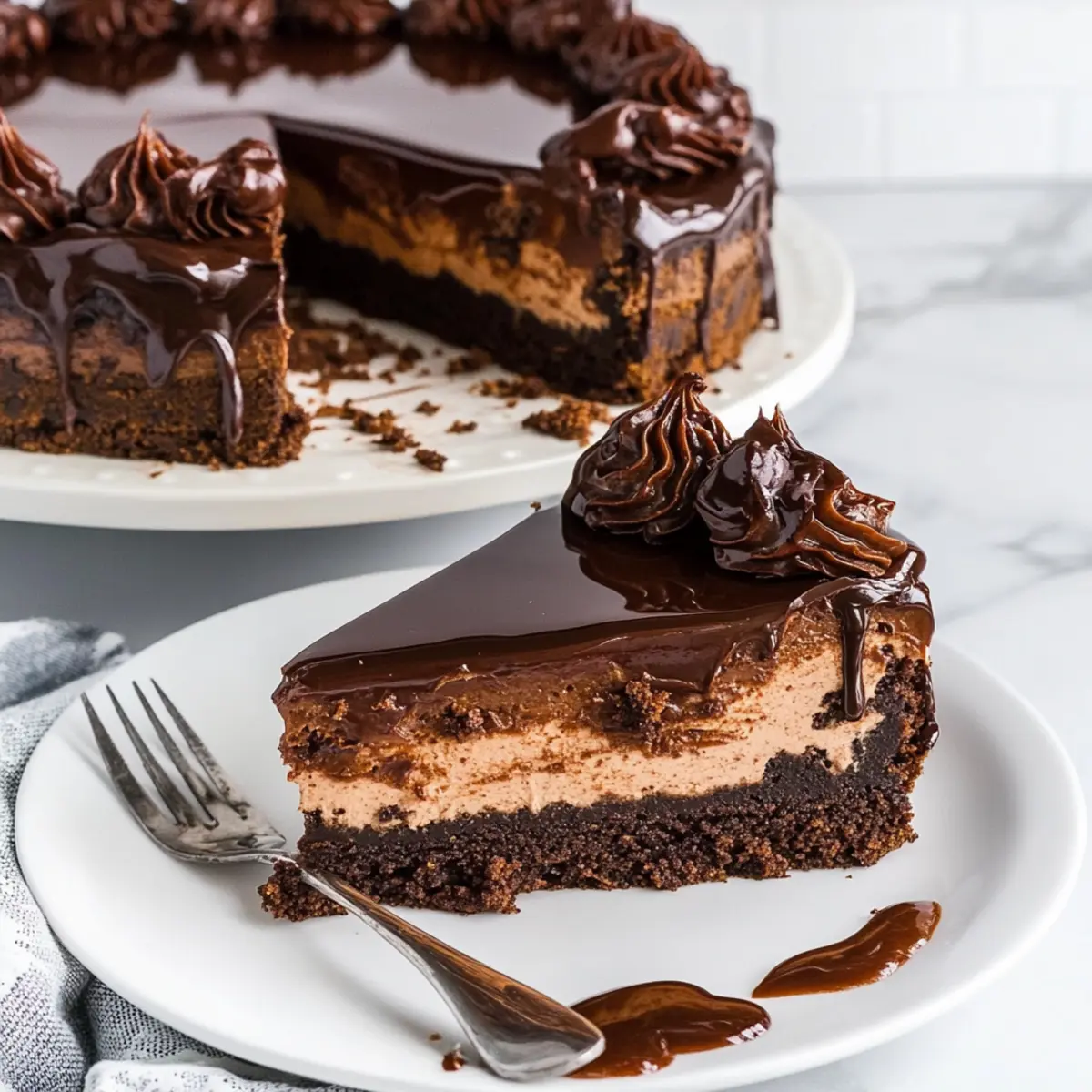 No Bake Hot Fudge Brownie Cheesecake for Effortless Indulgence