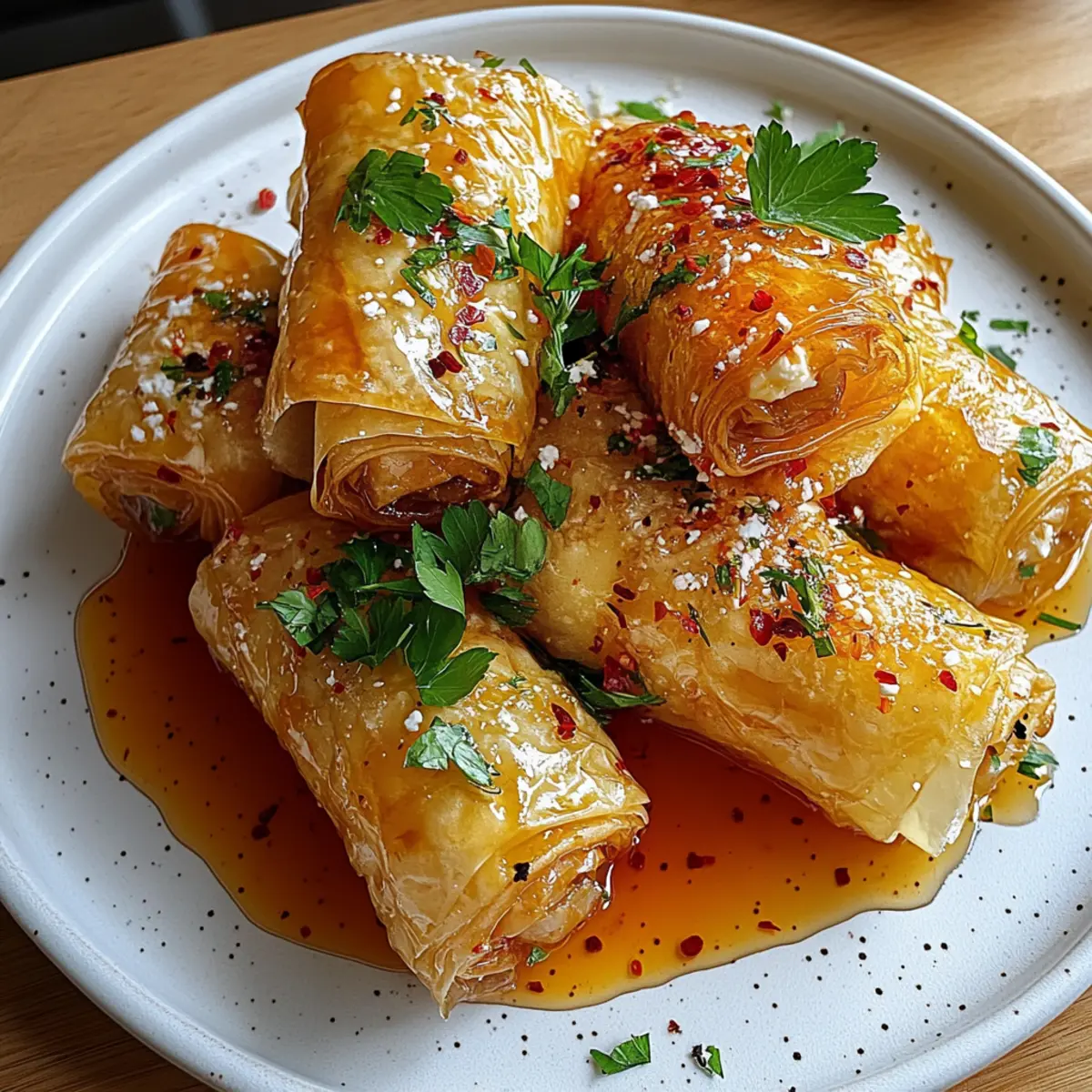 Crispy Oven Fried Feta Rolls with Chili Honey Bliss